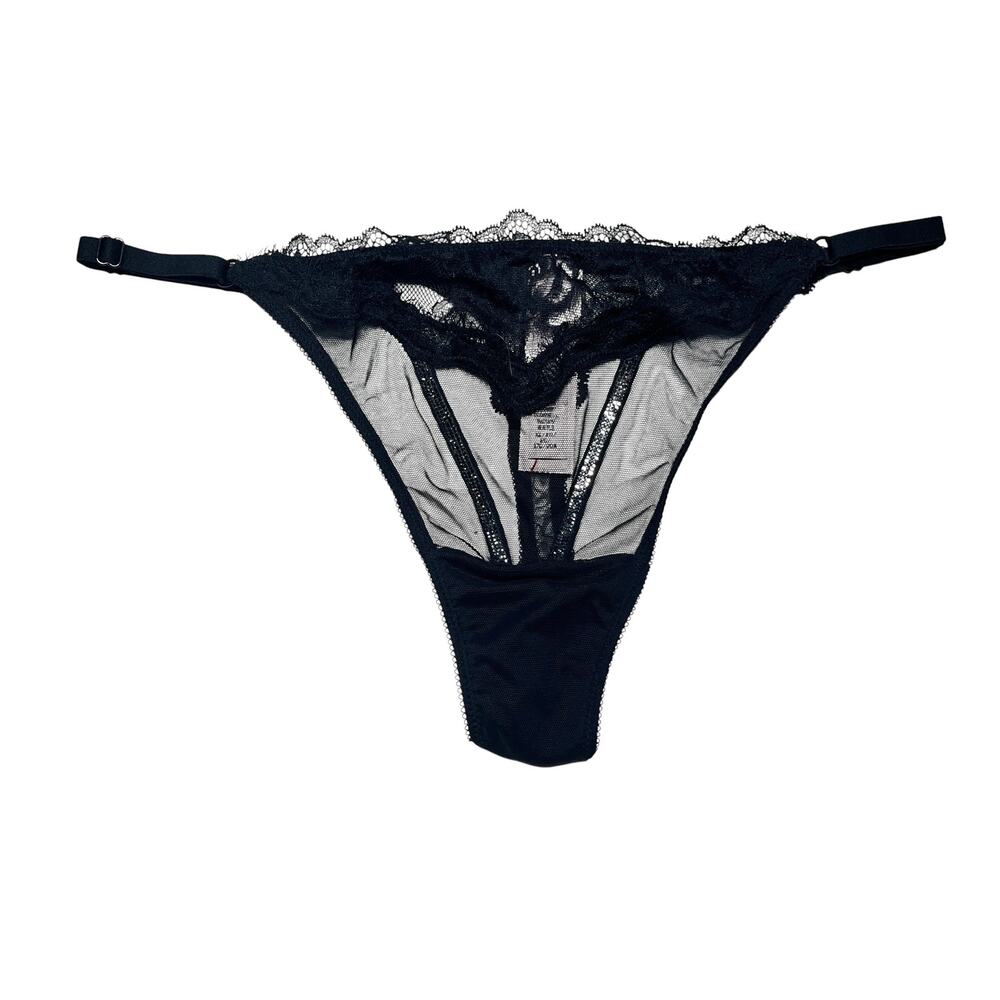 Victoria's Secret Sheer Shine Rose Adjustable String Thong Panty Mesh Black XL